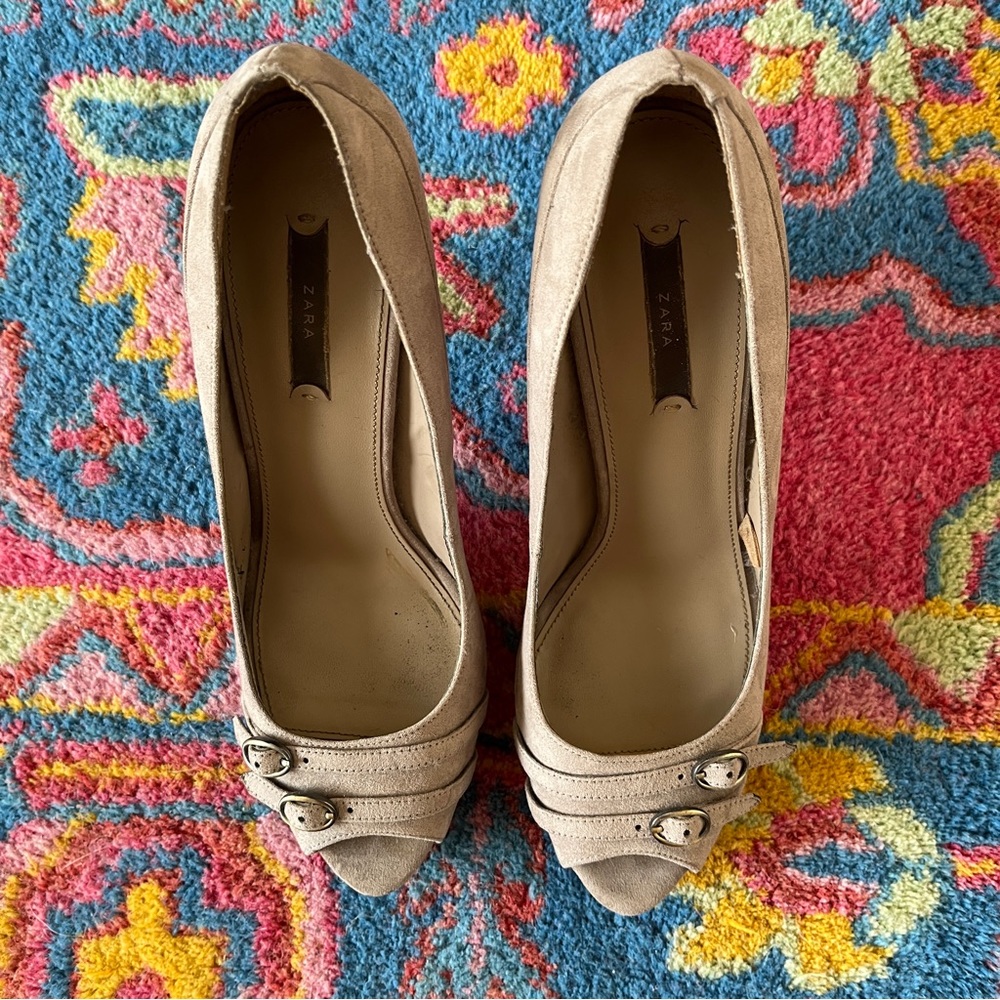 Suede PeepToe Bucked Heels Zara